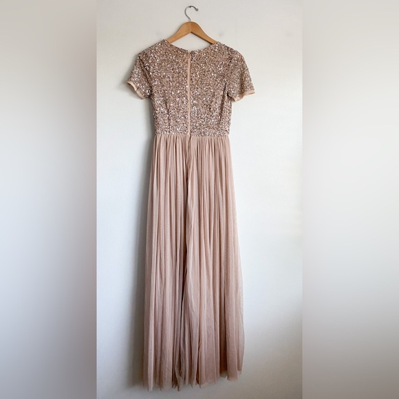 Maya Deluxe Sequin Tulle Evening Wedding Bridesmaid Prom Princess Sparkle Beige - Picture 6 of 11